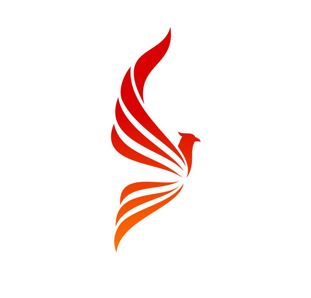 Icône de feu Phoenix oiseau, ailes volantes de silhouette d'aigle ou de faucon, symbole de flamme vectorielle. Phoenix Firebird emblème de luxe ou tatouage de mascotte avec des ailes de plumes rouges, l'icône montante du phénix pour l'entreprise - Vecteur, image
