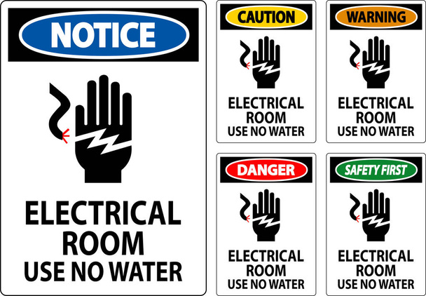 Área restringida Señal Peligro Uso de la habitación eléctrica Sin agua - Vector, Imagen