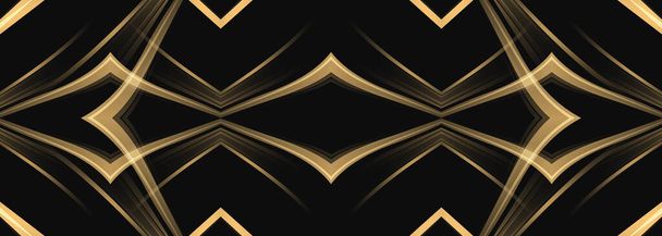 Elegant black and gold wide abstract luxury background with golden lines and shapes. Vector illustration - Vetor, Imagem