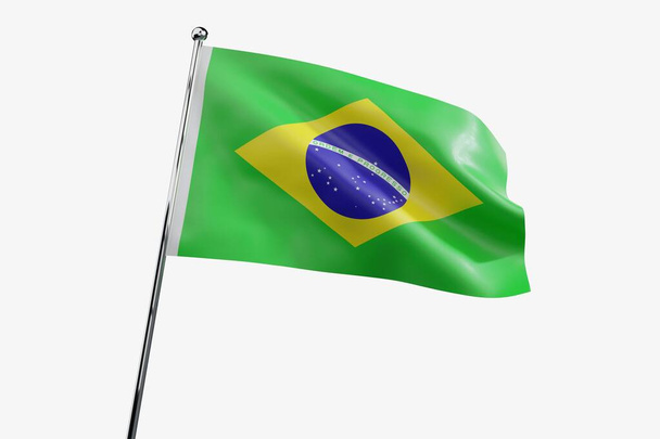 Бразилия - размахивание флагом ткани на белом фоне - 3D иллюстрация - Фото, изображение