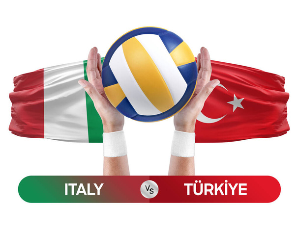 Itália vs Turkiye equipes nacionais voleibol bola de vôlei jogo conceito de competição. - Foto, Imagem