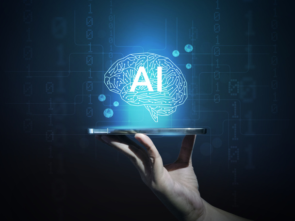 τεχνητή νοημοσύνη ή AI πληροφορίες ανάλυση του εγκεφάλου. Τεχνολογία και επιστήμη έννοια, μηχάνημα μάθησης system.Hi-tech και φουτουριστικό world.Digital φόντο έννοια. - Φωτογραφία, εικόνα