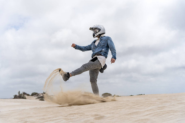 Sand kicking action shot. Lancelin Sand Dunes, Western Australia. - Photo, Image