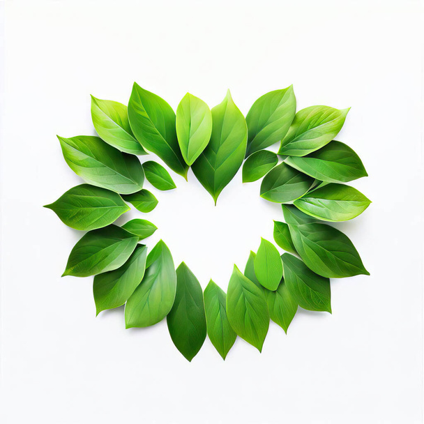 papír szív alakja zöld levelek elszigetelt fehér háttér - Fotó, kép