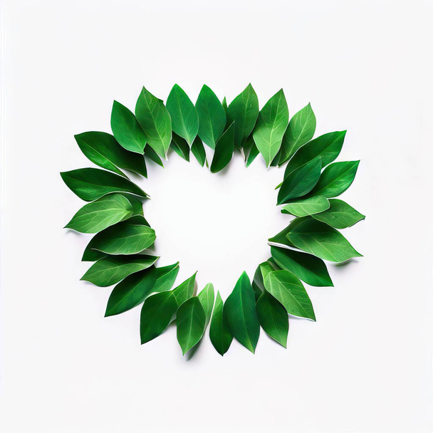 zöld levél szív alakja elszigetelt fehér háttér, lapos laikus - Fotó, kép