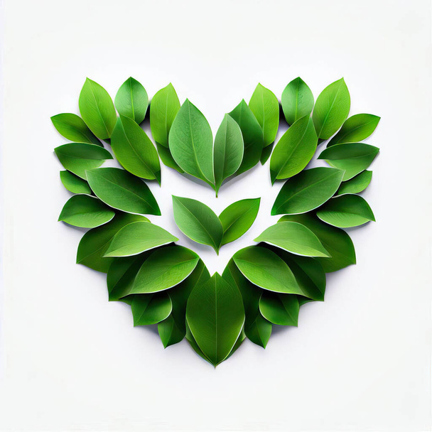 Beyaz arkaplandaki yeşil kağıttan kalp - Fotoğraf, Görsel