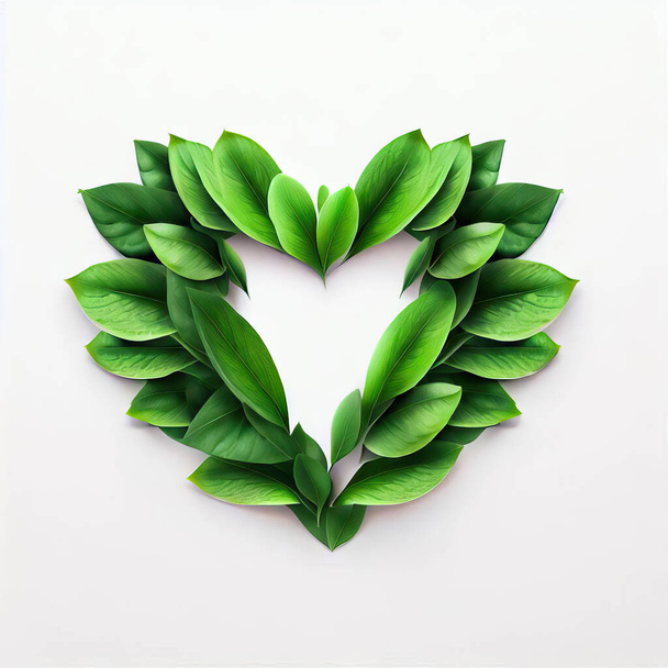 hojas verdes marco en forma de corazón - Foto, Imagen