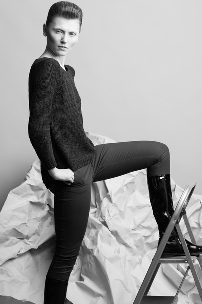 Art fashion concept. Portrait of androgynous model with short ha - Фото, зображення