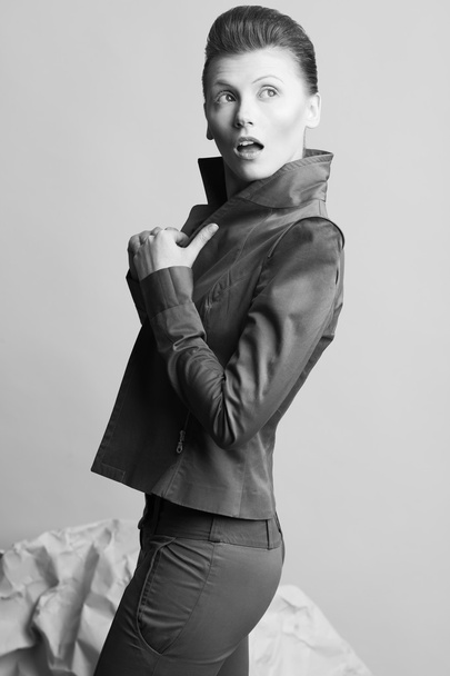 Art fashion concept. Portrait of androgynous model with short ha - Фото, изображение