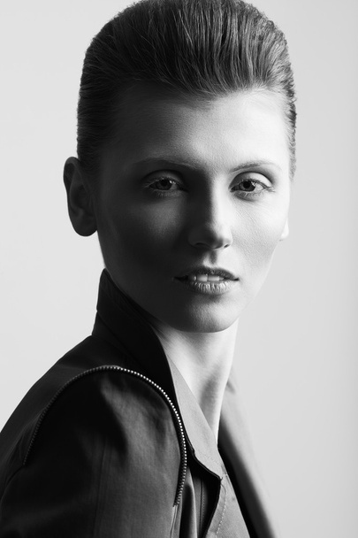 Art fashion concept. Portrait of androgynous model with short ha - Fotografie, Obrázek