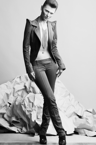 High fashion concept. Portrait of androgynous model with short h - Valokuva, kuva