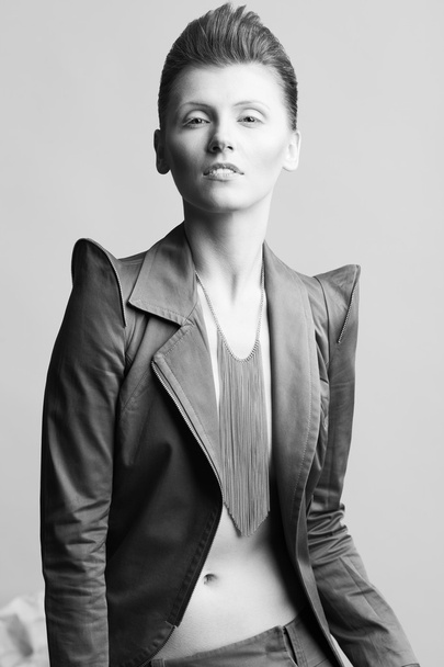 High fashion concept. Portrait of androgynous model with short h - Photo, Image