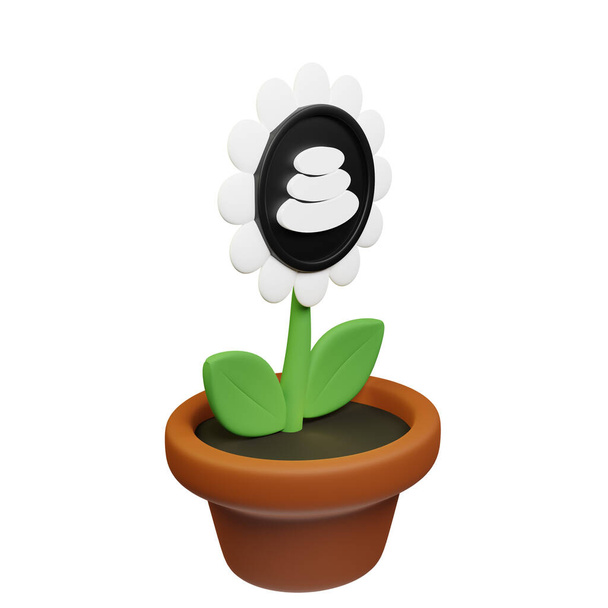  Ilustración 3D de flor en maceta con balanceador, signo BAL sobre fondo blanco - Foto, imagen