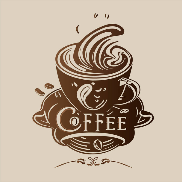 Sablon egy kávé logó design, felvázoló vektor kávé embléma alkalmas kávézók és kávézó kapcsolatos vállalkozások. - Vektor, kép