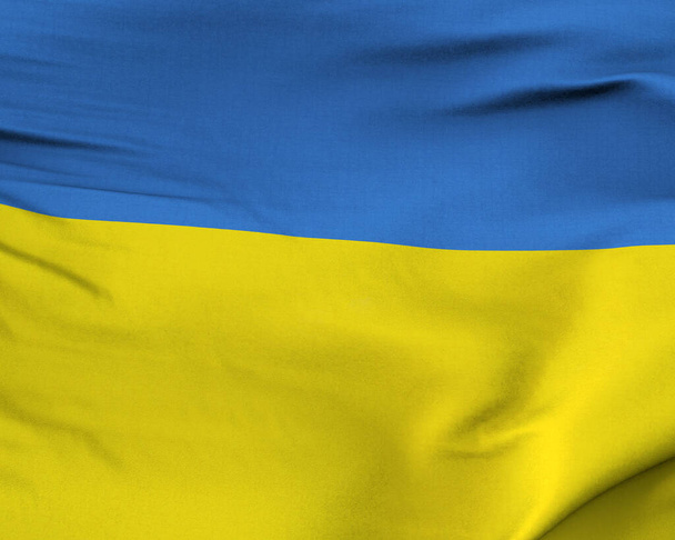 Staatsflagge der Ukraine - Gelbe und blaue Nationalflagge. eine visuelle Designarbeit - Istanbul, Türkei - 30. August (3D Rendering) - Foto, Bild