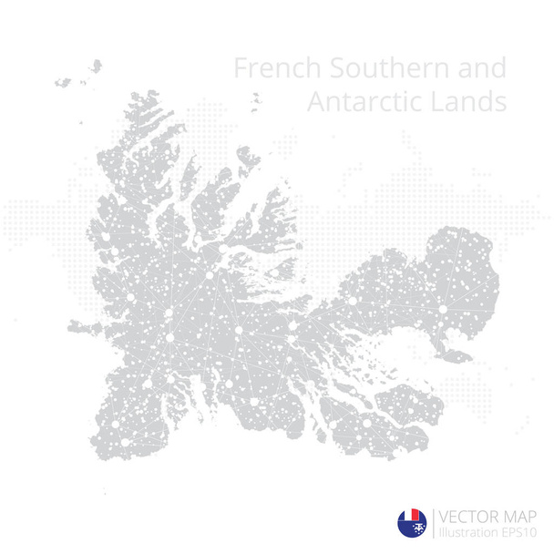 Franse Zuidelijke en Antarctische Landen grijze kaart geïsoleerd op witte achtergrond met abstracte mazen en puntschalen. Vector illustratie eps 10 - Vector, afbeelding