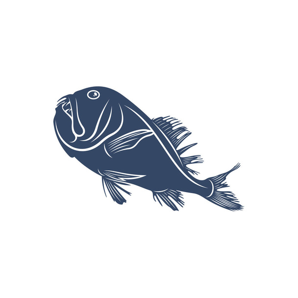 Syvänmeren kalavektorin kuvitussuunnittelu. Syvänmeren kalojen logon suunnittelumalli. - Vektori, kuva