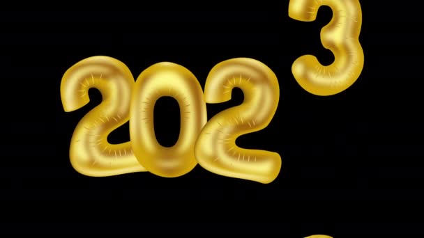 De nummers 2023 veranderen in de kaarsen 2024. goudfolie ballonnen op een zwarte achtergrond. 3D-animatie. Gelukkig nieuwjaarsfeest concept. Jaar 2024. Gelukkig nieuwjaar - Video