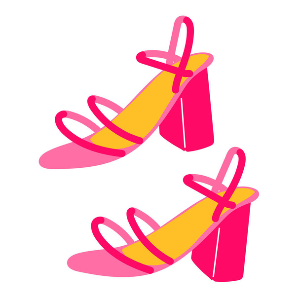 moda scarpe rosa alla moda in stile 2000 anni. Illustrazione vettoriale isolata. Sandali alla moda di bambola rosa.  - Vettoriali, immagini