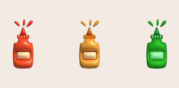 3D Illustration Saucenflasche mit Saucenaufstrich minimaler Stil. - Vektor, Bild