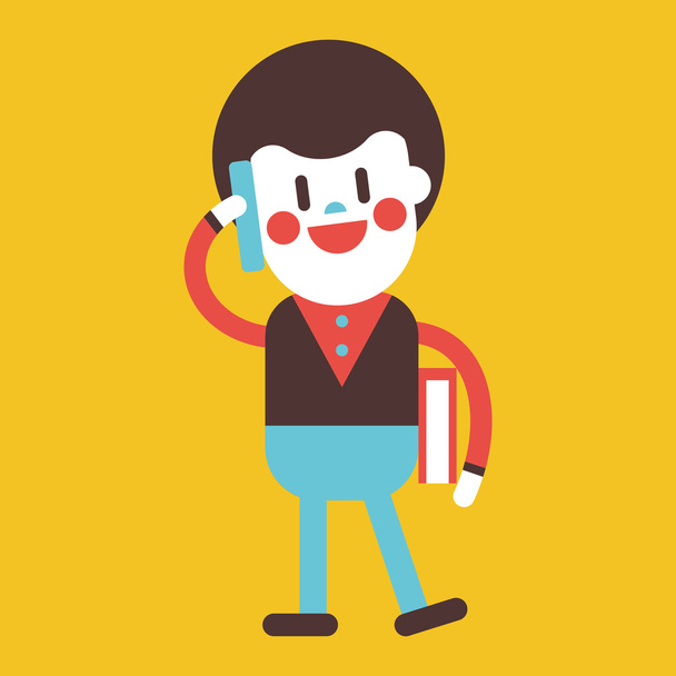Character illustration design. Businessman using cell phone cart - Vektori, kuva