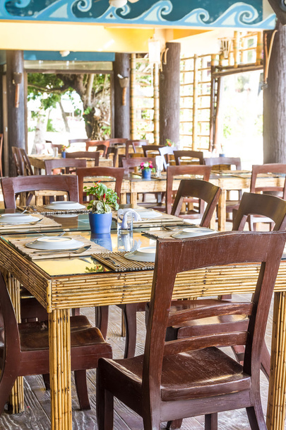 table setup in outdoor cafe, small restaurant in a hotel, summer - Photo, Image
