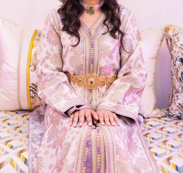 Traditional Moroccan kaftan worn by Moroccan girl - Photo, Image