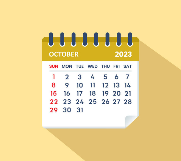  Ottobre 2023 Calendario Foglia. Calendario 2023 in stile piatto - Vettoriali, immagini