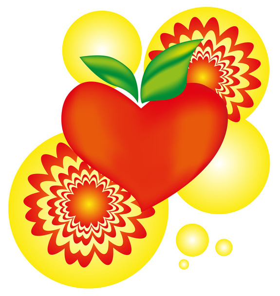 Apple heart with flash arnament symbol - vector illustration - Διάνυσμα, εικόνα