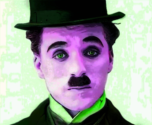 1920年:チャーリー・チャップリン(英語版)のポップ・アート(英語版)は,イギリスのコミック俳優,映画監督,作曲家で,沈黙の映画の時代に名声を得た.. - 写真・画像