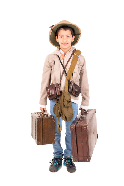 Boy with suitcases playing Safari - Fotoğraf, Görsel