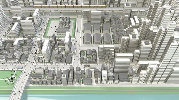 obraz 3D-cg z lotu ptaka oglądanie miasta - Zdjęcie, obraz