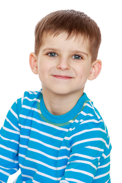 little boy in a striped T-shirt, close-up - Zdjęcie, obraz