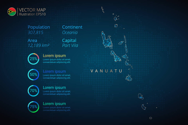 Vanuatu kartta infografiikka vektori malli abstrakti geometrinen mesh monikulmio valo käsite sinisellä taustalla. Malli kaavio, kaavio, esitys ja kaavio. Vektorikuvaus eps10. - Vektori, kuva