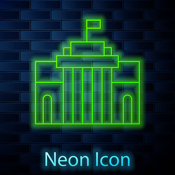 Glowing neon line Prado museum icon isolated on brick wall background. Madrid, Spain. Vector. - Vector, Image