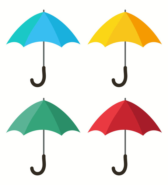 Conjunto de coloridos paraguas. Paraguas rojo, verde, azul, amarillo. Protección contra la lluvia o el sol. Diseño de plantillas para diseño web, aplicaciones móviles e impresión. Ilustración vectorial - Vector, Imagen