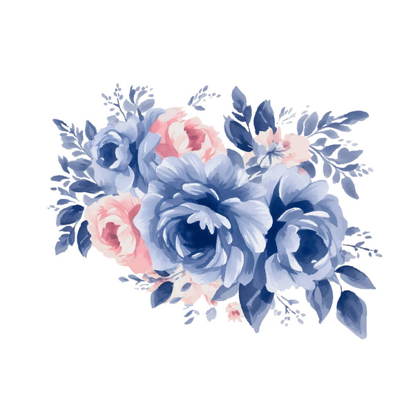 Acuarela Vintage Azul y Rosa Flores, aisladas - Vector, imagen