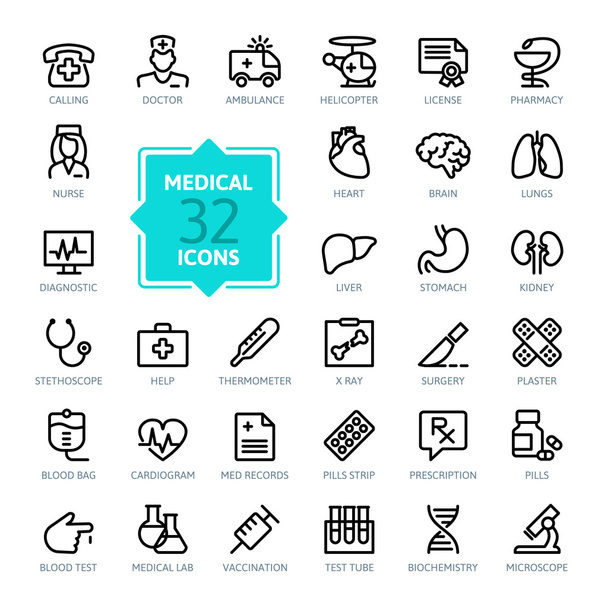 Hahmoteltu web kuvakesarja - Lääketiede ja terveys symbolit
 - Vektori, kuva
