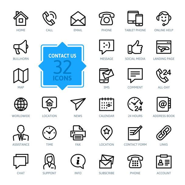 Outline web icons set - Contact us - Vector, Image