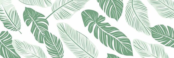 Luxury green and nature white background vector. Floral pattern, Green plant line arts, Vector illustration. - Vector, Image