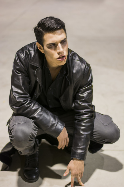 Young Vampire Man with Black Leather Jacket - Foto, imagen