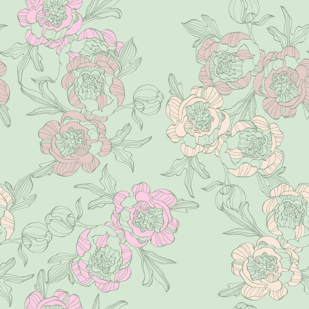 Hand Drawn Peony Flower Seamless Pattern Background. Elegant design element for greeting cards birthday, valentine's day, wedding and engagement invitation card template. - Vector, Image