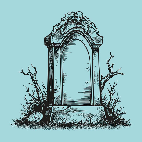 La pierre tombale effrayante avec couronne et crâne - Vecteur, image