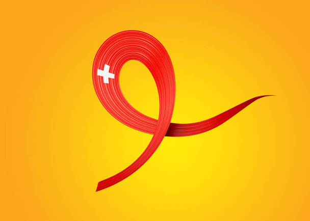 3D vlajka Švýcarska lesklé vlnité povědomí stuha vlajka na žlutém pozadí 3D ilustrace - Fotografie, Obrázek
