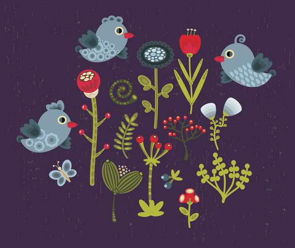 Birds and flowers. - Vektori, kuva