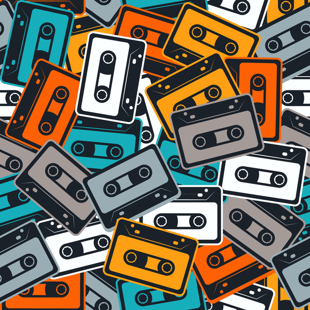 Cassettes vector seamless pattern In Retro style. - Vecteur, image
