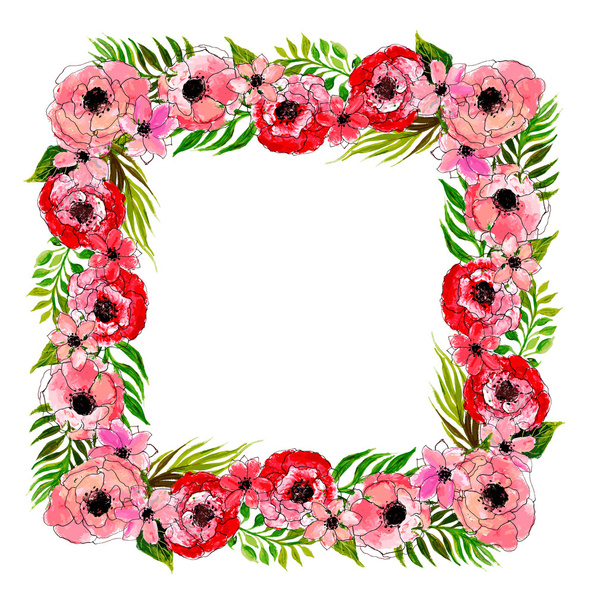 floral frame with pink flowers - Vector, Imagen