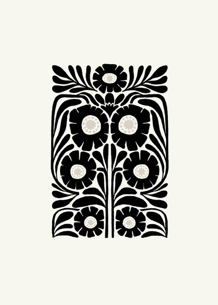 Elementi astratti floreali scuri. Composizione botanica. Moderno stile minimale alla moda Matisse. Manifesto floreale, invito. Disposizioni vettoriali per biglietti di auguri o inviti - Vettoriali, immagini