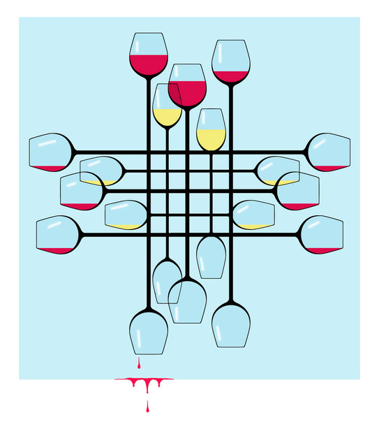 Aus Wein und Glas ist leer. Dies ist eine Illustration, die Stielgeschirr zeigt, sehr hohe Weingläser. Dies ist eine 3-D-Illustration - Foto, Bild