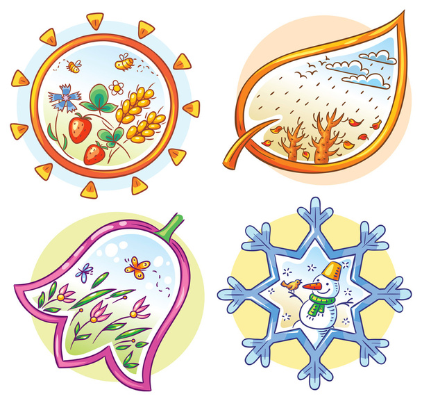 Four Seasons v kreslené ručně kreslenými obrázky - Vektor, obrázek